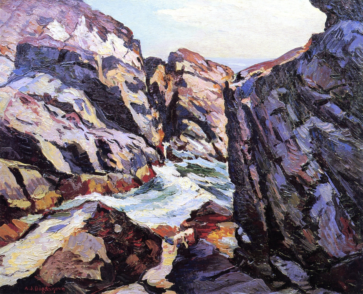 The Gully, Monhegan Island, Maine, vintage artwork by Abraham J. Bogdanove, 12x8" (A4) Poster