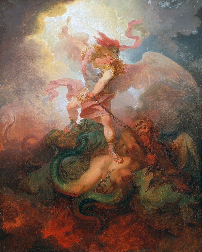 The Angel Binding Satan, vintage artwork by Philippe-Jacques de Loutherbourg, 12x8" (A4) Poster