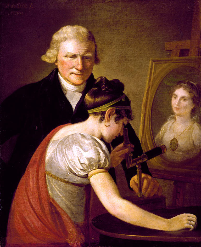 John Anthony van Hemert (1749-1822) and a Niece of the Painter Looking in the Angle Viewer, vintage artwork by Adriaan de Lelie, 12x8" (A4) Poster