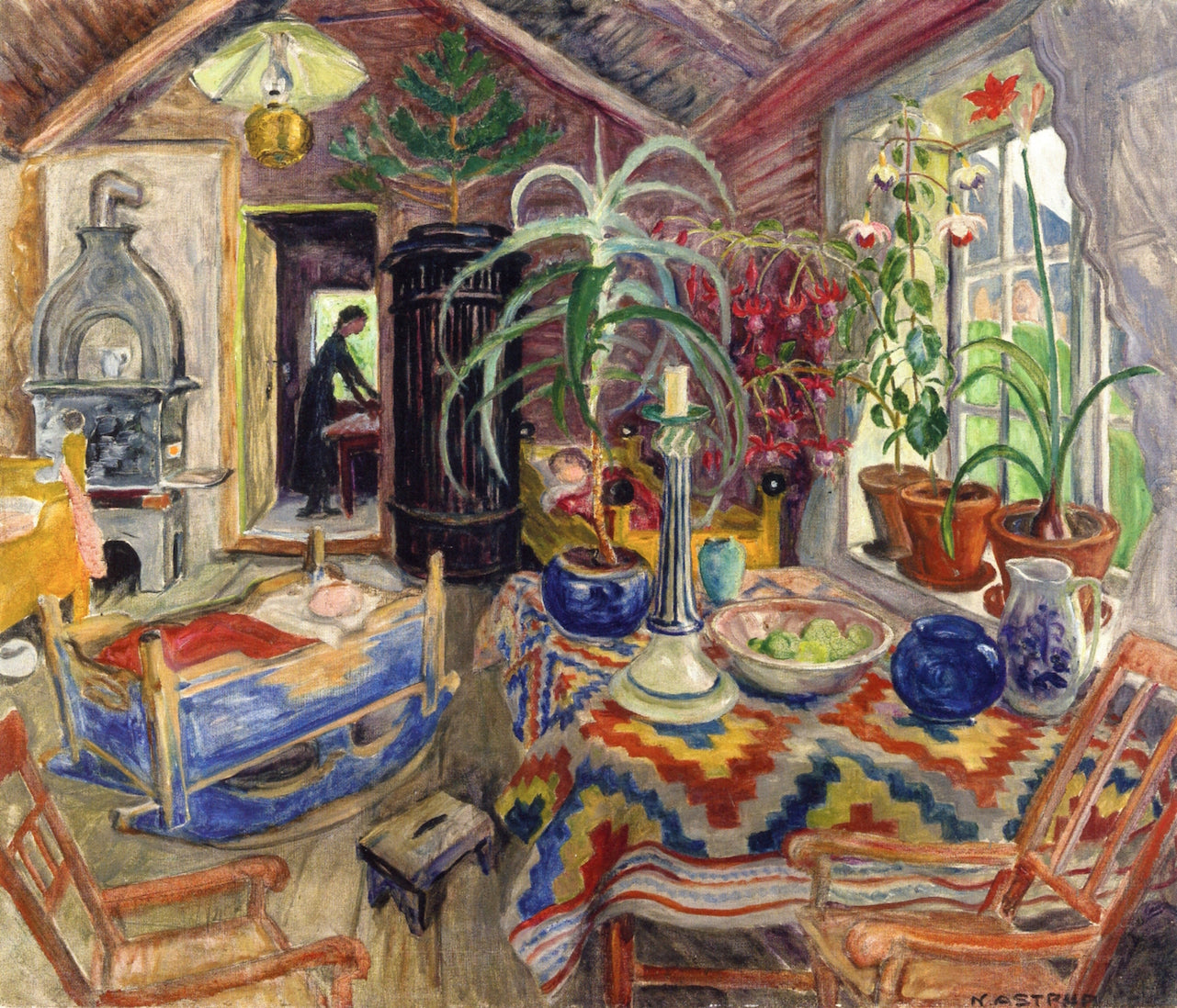 Interior with Cradle, vintage artwork by Nicolai Astrup, 12x8" (A4) Poster