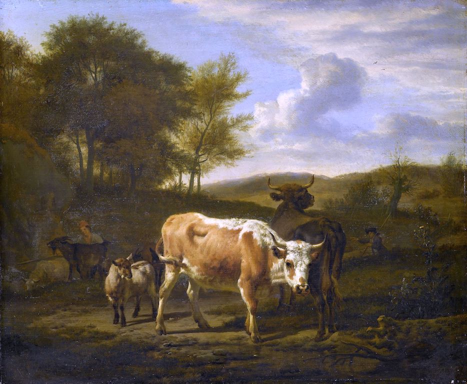 Mountainous Landscape with Cattle, vintage artwork by Adriaen van de Velde, 12x8" (A4) Poster