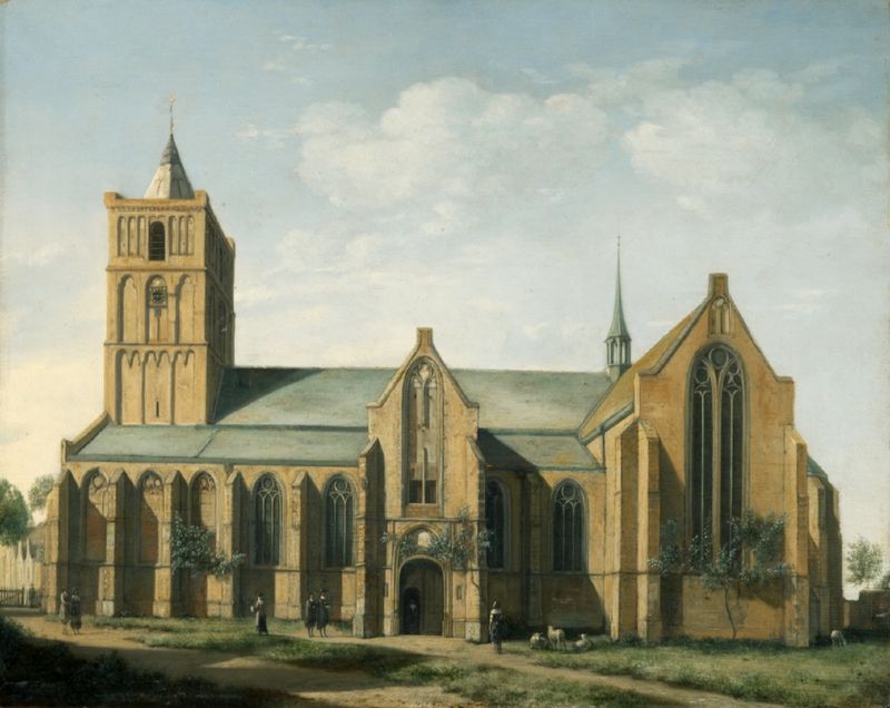 Church of Noordwijk, vintage artwork by Gerrit Adriaensz.Berckheyde, 12x8" (A4) Poster