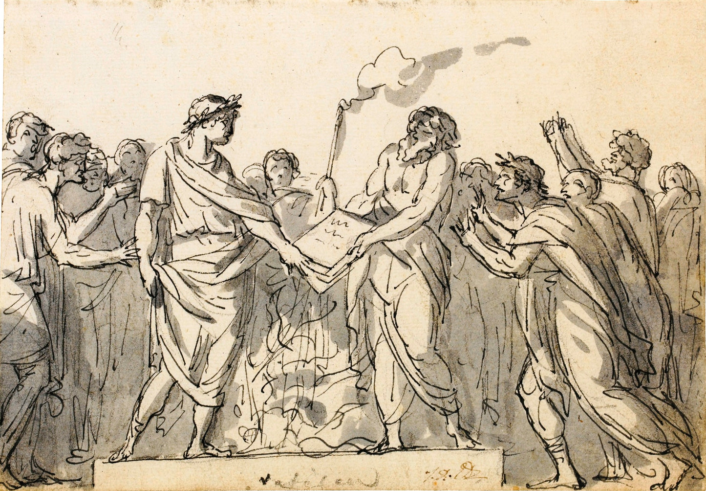 Augustus Forbidding the Burning of Virgil's Aeneid, vintage artwork by Jacques-Louis David, 12x8" (A4) Poster