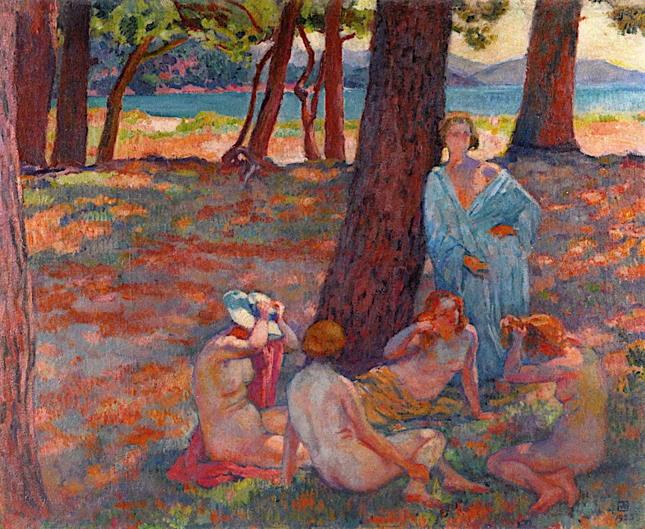 Bathers under the Pines (study), vintage artwork by Theo van Rysselberghe, 12x8" (A4) Poster