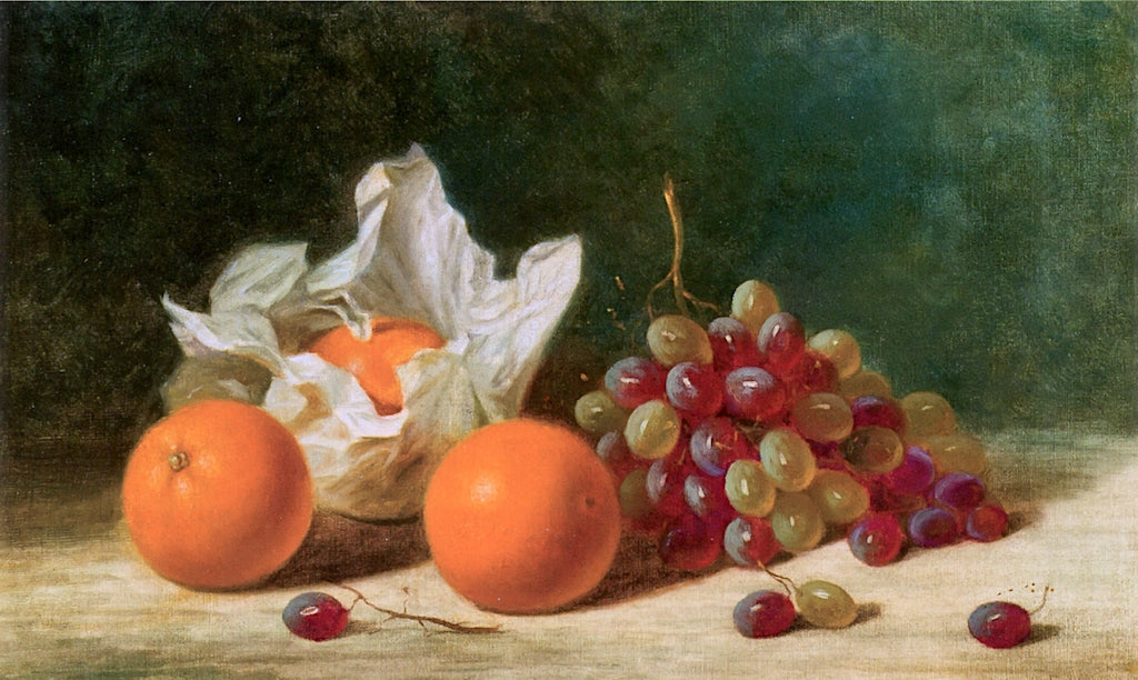 Still Life with Oranges and Grapes, vintage artwork by Albert F. King, 12x8" (A4) Poster