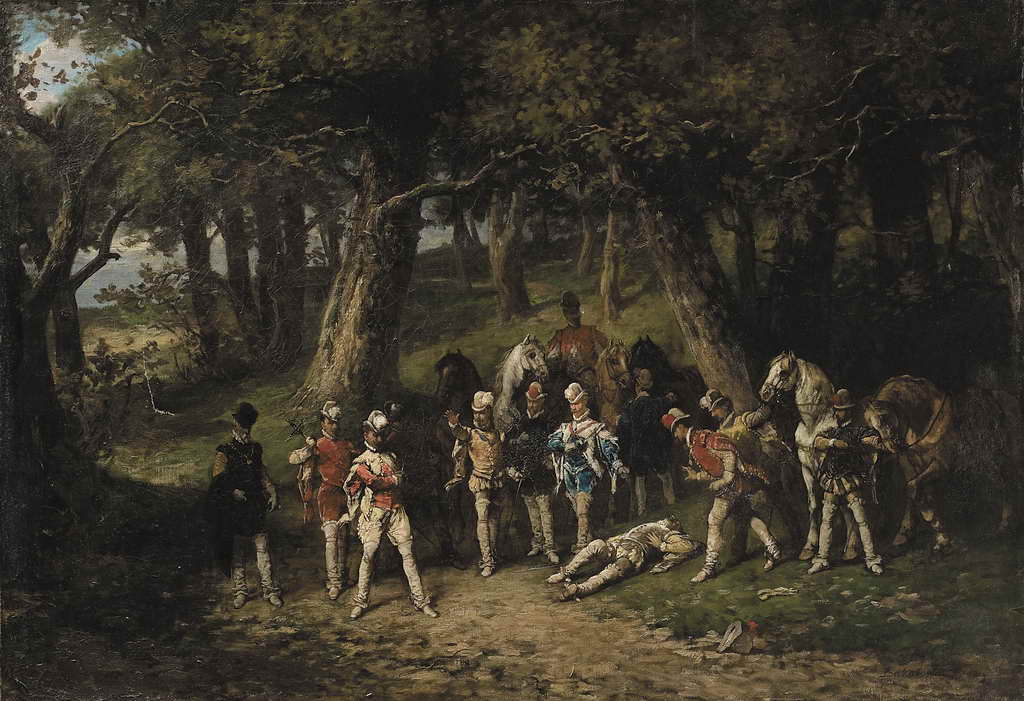 Duel dans le sous-bois, vintage artwork by Władysław Bakalowicz, 12x8" (A4) Poster