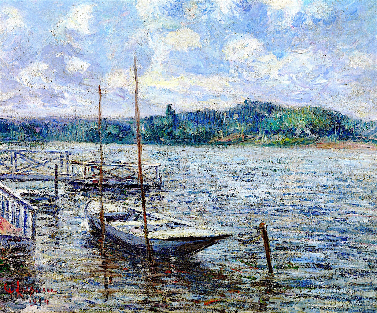 Boat and Pontoon, vintage artwork by Gustave Loiseau, 12x8" (A4) Poster