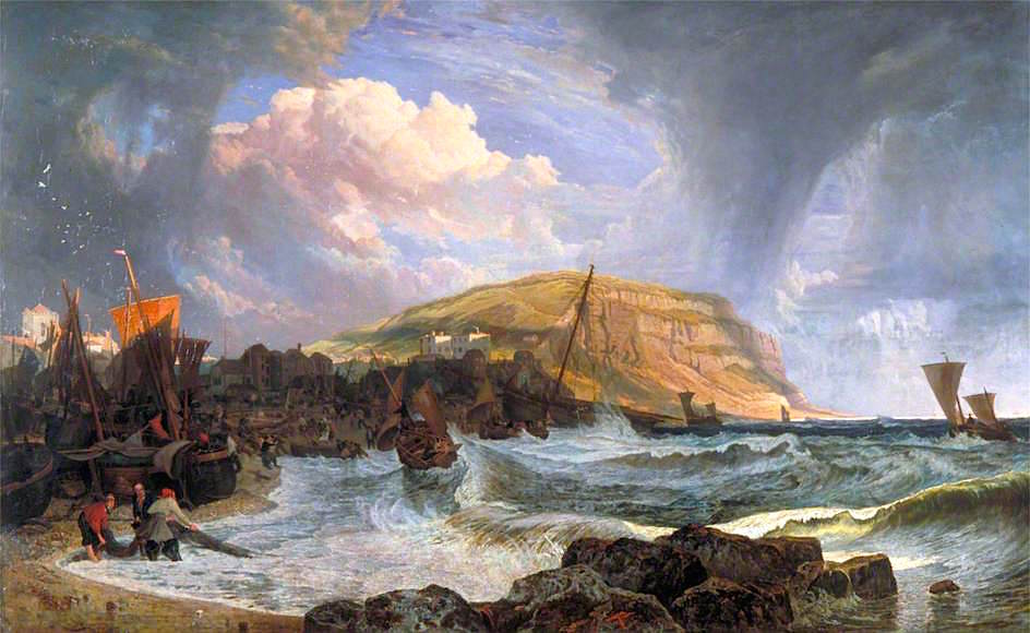 Hastings: Boats Making the Shore in a Breeze, vintage artwork by John James Chalon, 12x8" (A4) Poster