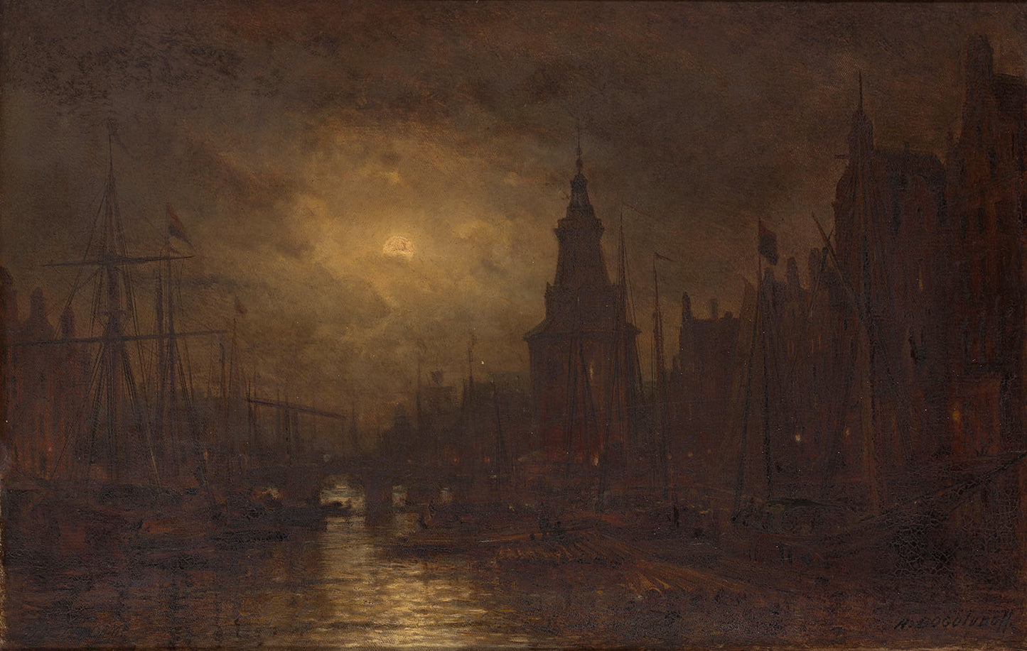 Amsterdam by Moonlight, vintage artwork by Alexei Bogoliubov, 12x8" (A4) Poster