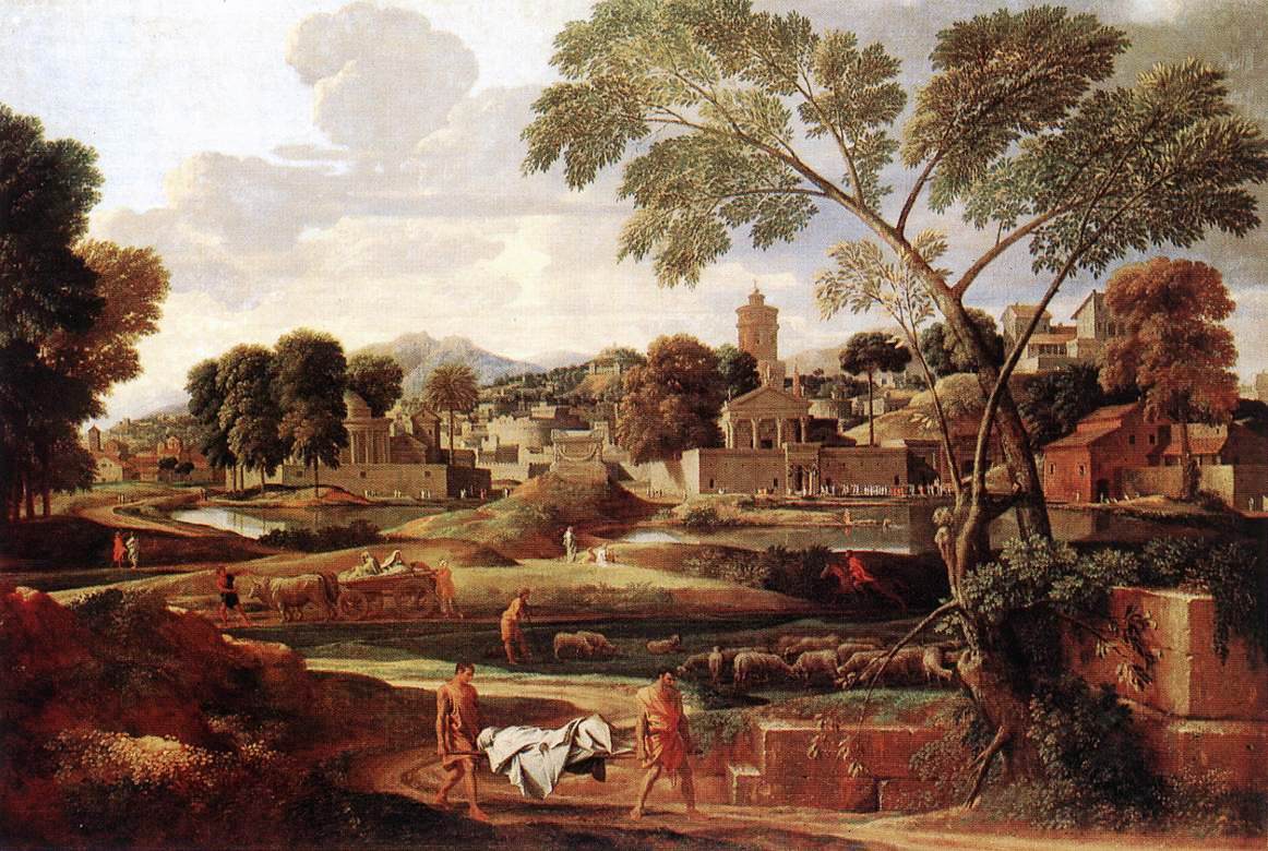 Landscape with the Funeral of Phocion, vintage artwork by Nicolas Poussin, 12x8" (A4) Poster