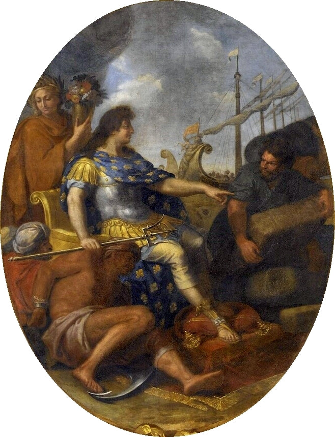 Hall of Mirrors 12 - Reestablishment of Sea Power, 1663, vintage artwork by Charles Le Brun, 12x8" (A4) Poster