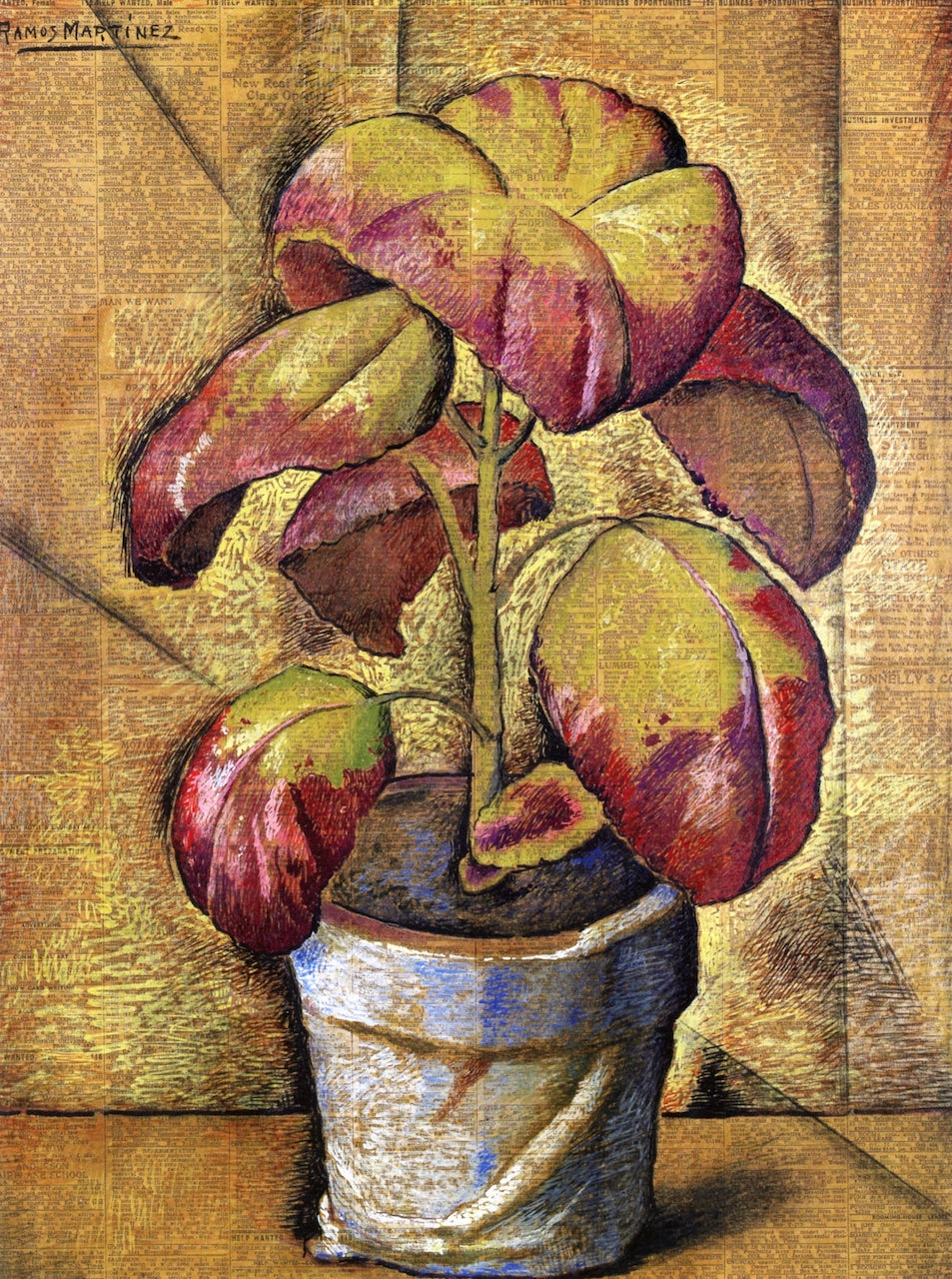 Coleus en Maceta Azul, vintage artwork by Alfredo Ramos Martinez, 12x8" (A4) Poster