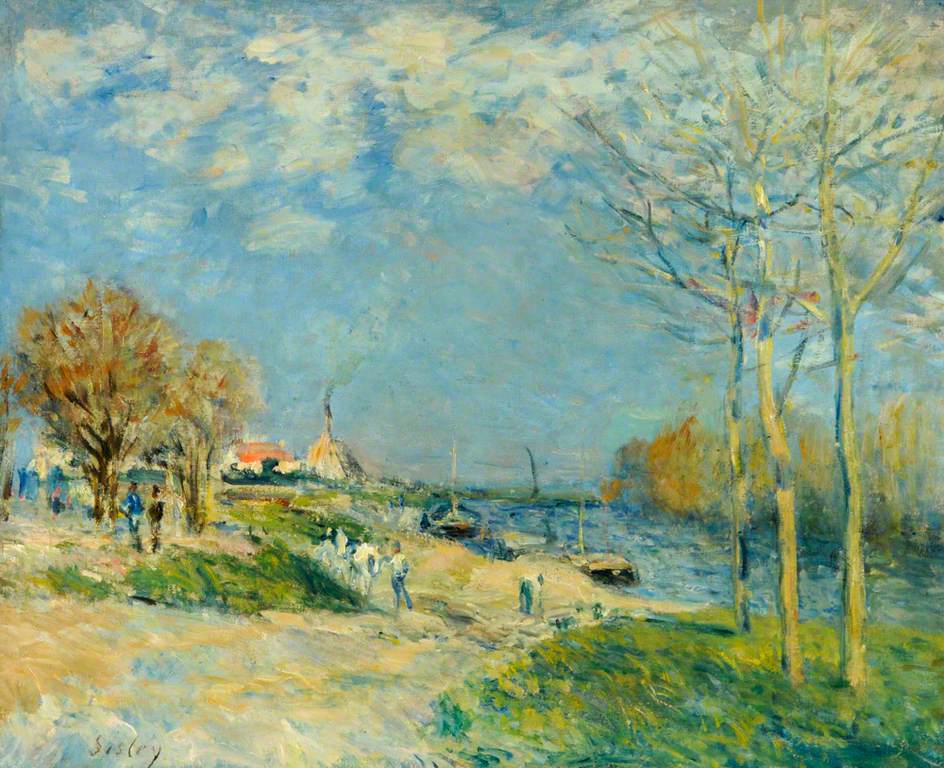 The Banks of the River Seine around Louveciennes, vintage artwork by Alfred Sisley, 12x8" (A4) Poster