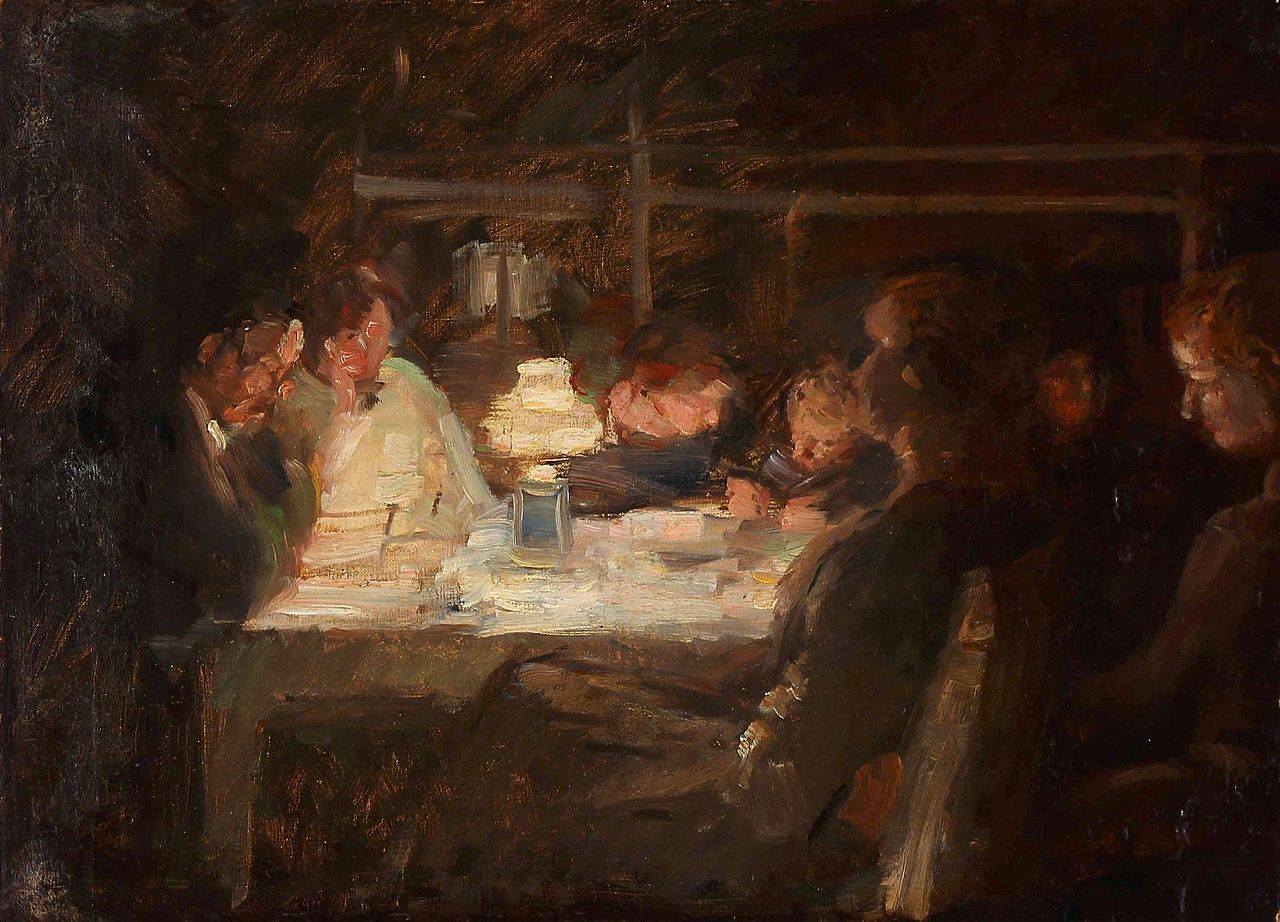 A family around a table, vintage artwork by Julius Paulsen, 12x8" (A4) Poster