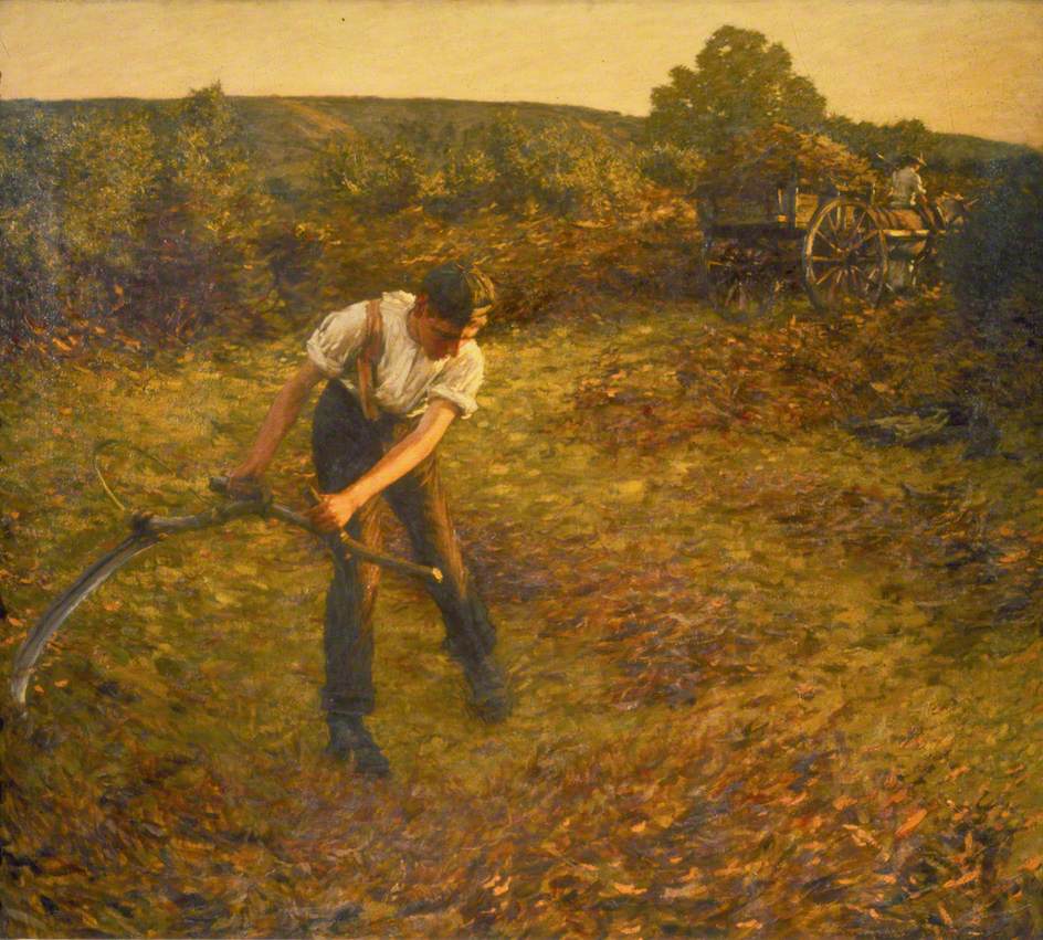 Mowing Bracken, vintage artwork by Henry Herbert la Thangue, 12x8" (A4) Poster