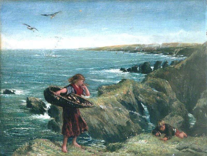 The Mushroom Gatherers, vintage artwork by James Clarke Hook, R.A., A3 (16x12") Poster Print