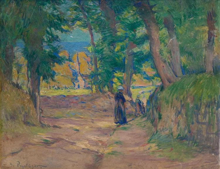 Road in Brittany, vintage artwork by Jean-Bertrand Pegot-Ogier, 12x8" (A4) Poster