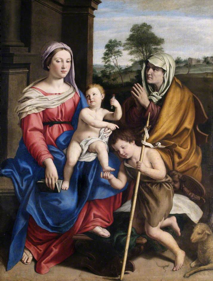 The Virgin and Child with Saint Elizabeth and the Infant Saint John, vintage artwork by Giovanni Salvi da Sassoferrato, 12x8" (A4) Poster