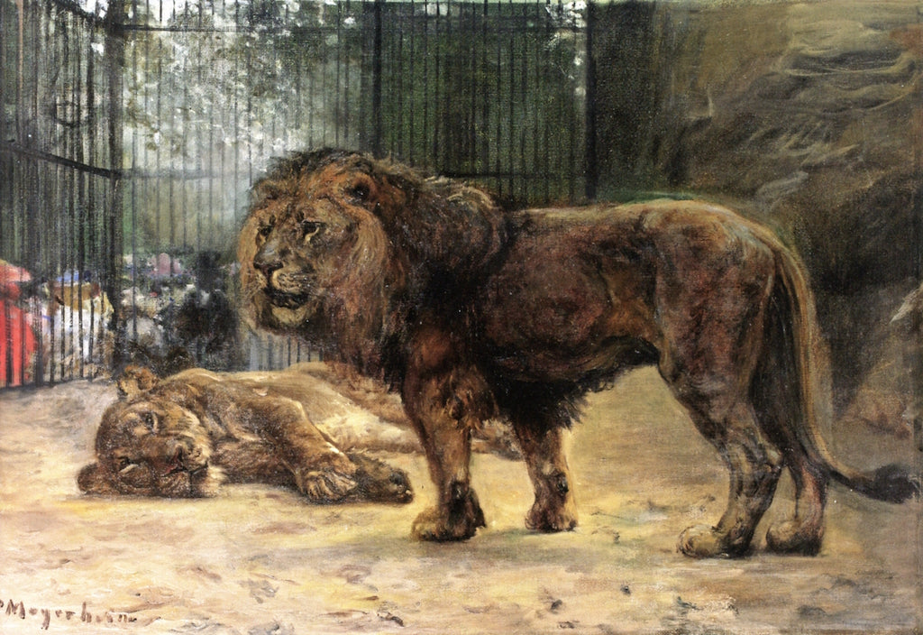 Watching the Lions, vintage artwork by Paul Friedrich Meyerheim, 12x8" (A4) Poster