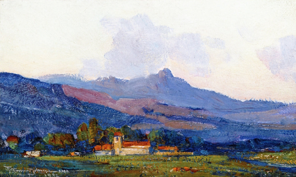 California Mission, San Juan Bautista, vintage artwork by Frank Tenney Johnson, 12x8" (A4) Poster