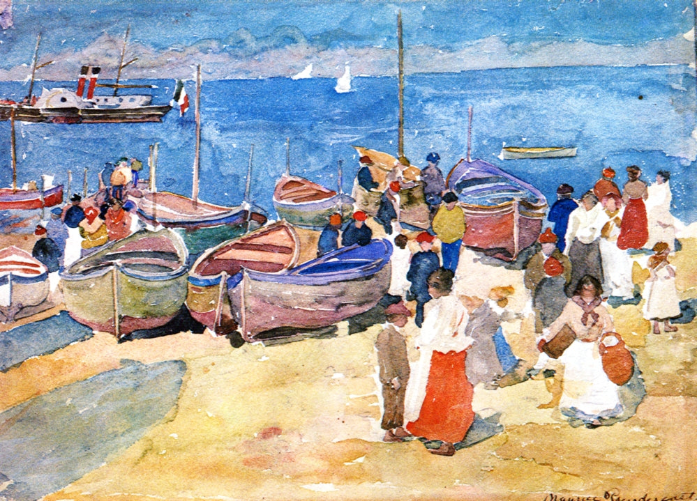 At the Shore (Capri), vintage artwork by Maurice Prendergast, 12x8" (A4) Poster
