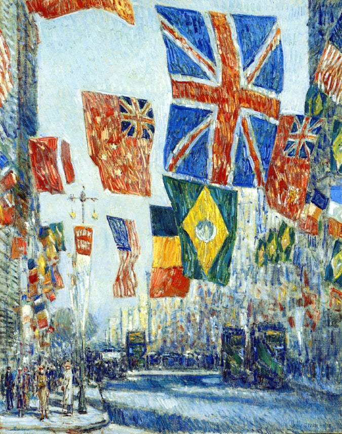 Avenue of the Allies, Great Britain, 1918, vintage artwork by Childe Hassam, 12x8" (A4) Poster