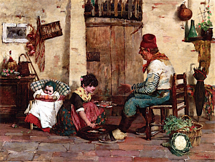 Serving Lunch by Cesare Laurenti,A3(16x12")Poster