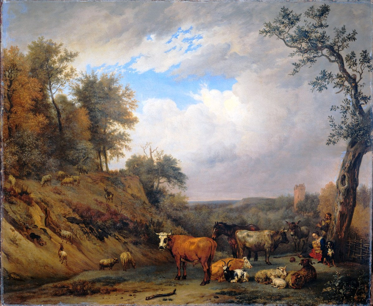 Shepherds with Their Cattle, vintage artwork by Paulus Potter, 12x8" (A4) Poster