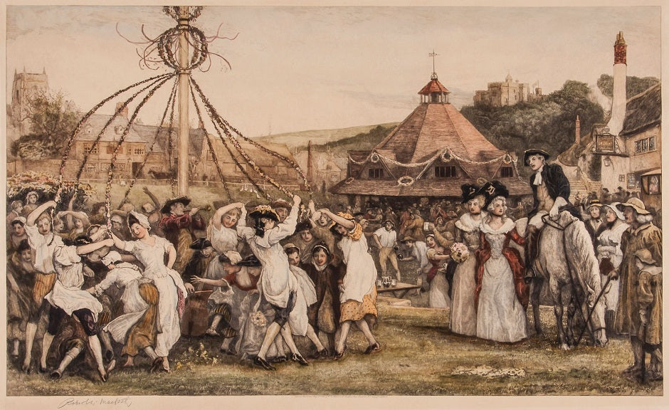 Maypole scene depicting an earlier era, vintage artwork by Robert Walker Macbeth, R.A., R.W.S., 12x8" (A4) Poster