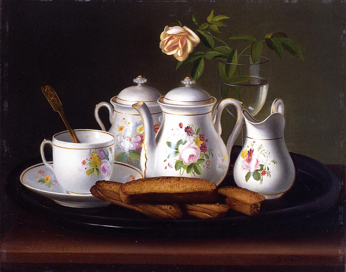 Still Life of Porcelain and Biscuits, vintage artwork by George Forster, A3 (16x12") Poster Print