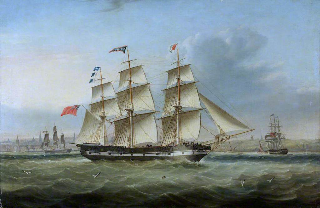 The Ship 'Sir Walter Scott' Arriving in New York, 1832, vintage artwork by Joseph Heard, A3 (16x12") Poster Print
