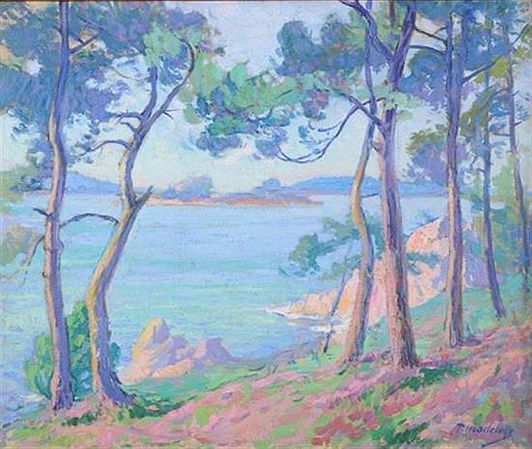 Mediterraneen Seascape, vintage artwork by Paul Madeline, 12x8" (A4) Poster