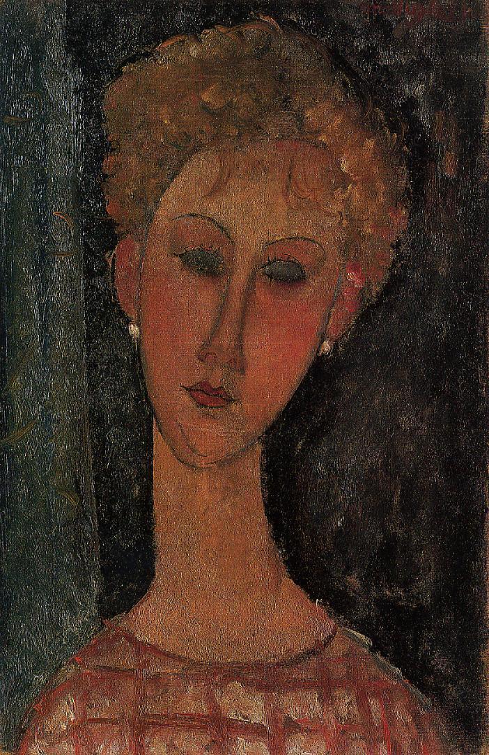 A Blond Wearing Earings, vintage artwork by Amedeo Modigliani, 12x8" (A4) Poster