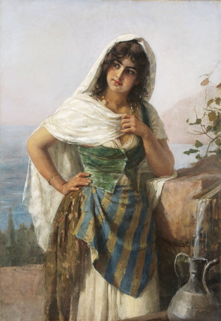 Girl by the Well, vintage artwork by Khariton Platonov, 12x8" (A4) Poster