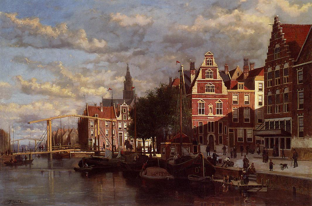 A Canal in Amsterdam, vintage artwork by Johannes Frederik Hulk, 12x8" (A4) Poster