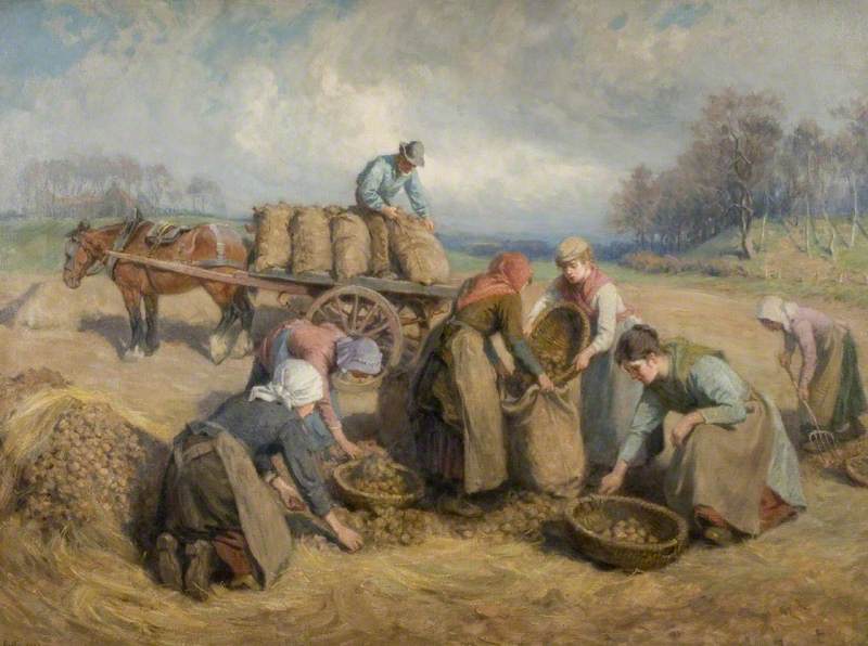 Potato Gatherers, Northumberland, vintage artwork by Ralph Hedley, 12x8" (A4) Poster