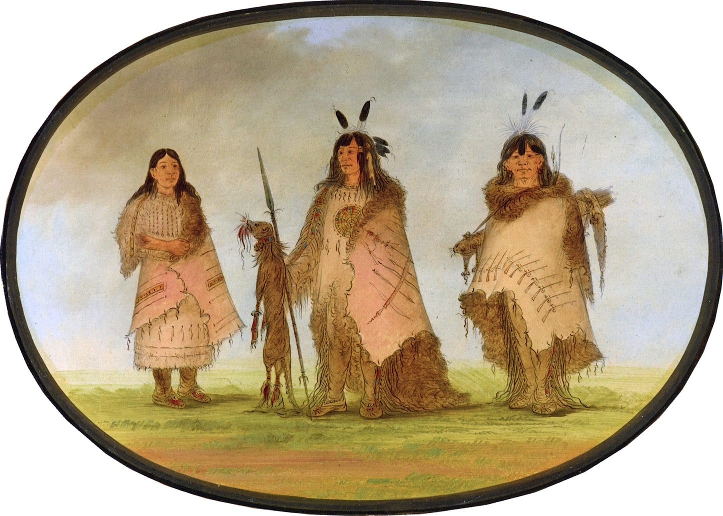Blackfoot Indian Group, vintage artwork by George Catlin, A3 (16x12") Poster Print