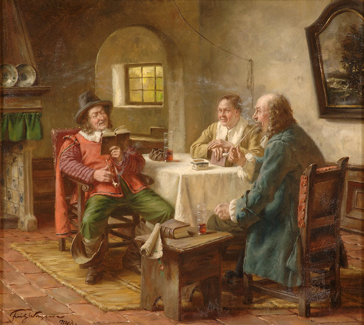 A Cozy Evening, vintage artwork by Fritz Wagner, 12x8" (A4) Poster