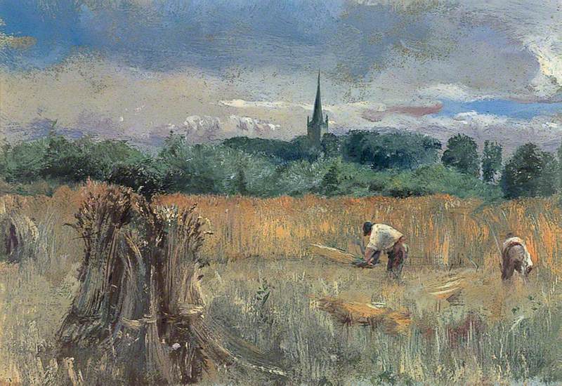 Harvest Field, Stratford-Upon-Avon, Warwickshire, vintage artwork by John William Inchbold, 12x8" (A4) Poster