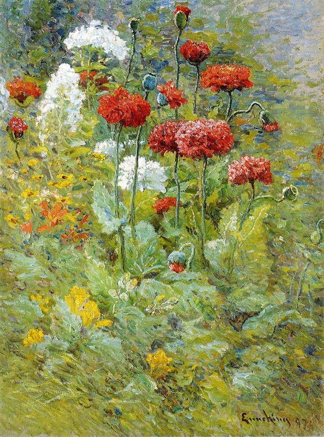Flowers in a Garden by Joseph Eliot Enneking,16x12(A3) Poster