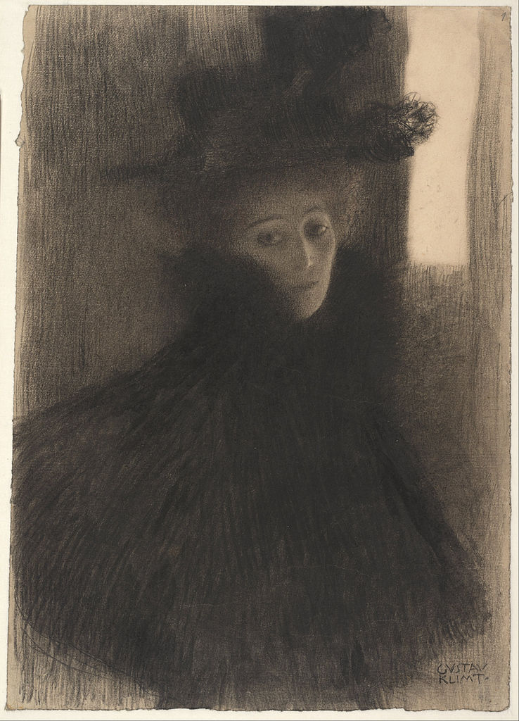 Lady with Cape and Hat, vintage artwork by Gustav Klimt, 12x8" (A4) Poster