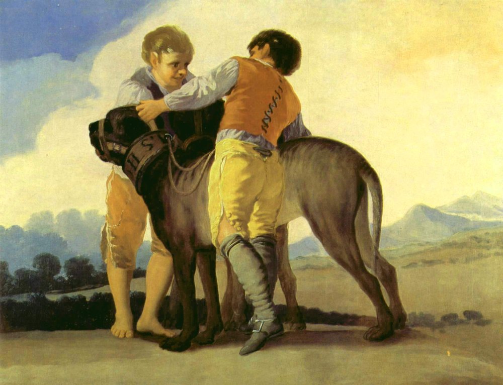 Boys with a mastiff, vintage artwork by Francisco de Goya y Lucientes, 12x8" (A4) Poster