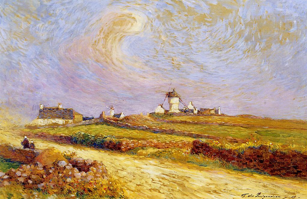 Moulin de la Mass, near Batz, vintage artwork by Ferdinand du Puigaudeau, 12x8" (A4) Poster