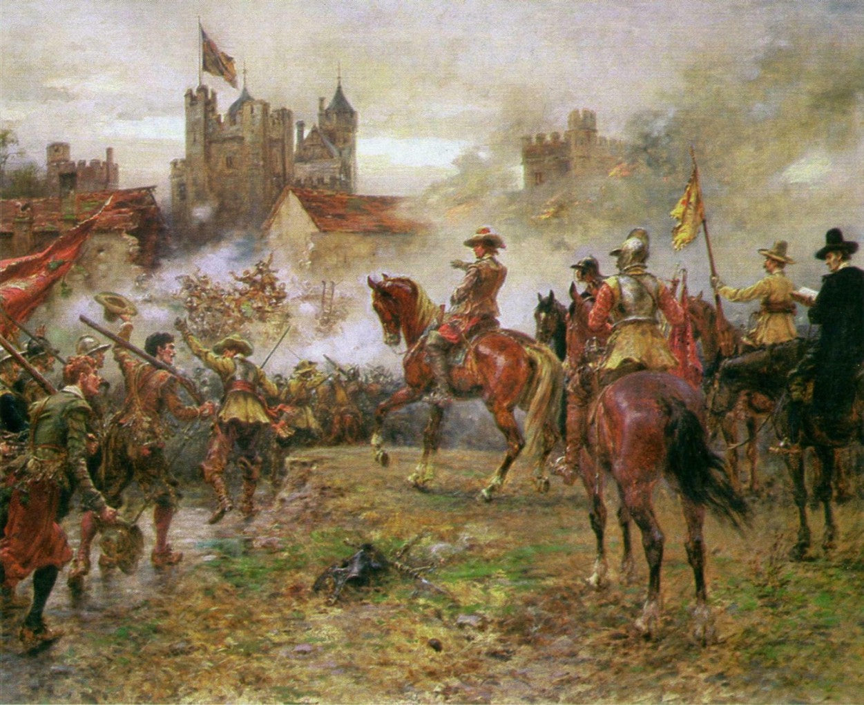 Oliver Cromwell at the storming of Basing House, vintage artwork by Ernest Crofts, 12x8" (A4) Poster