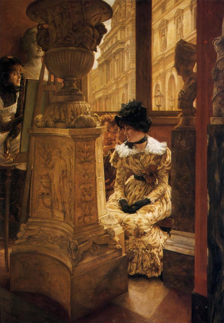 In the Louvre, vintage artwork by James Tissot, 12x8" (A4) Poster
