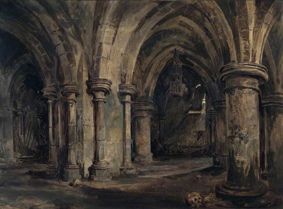 The Crypt of Canterbury Cathedral, vintage artwork by Samuel Prout, 12x8" (A4) Poster