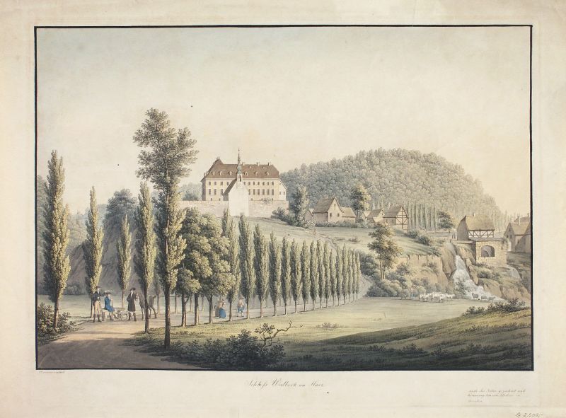 Schloss Walbeck, vintage artwork by Christian Gottlob Hammer, 12x8" (A4) Poster