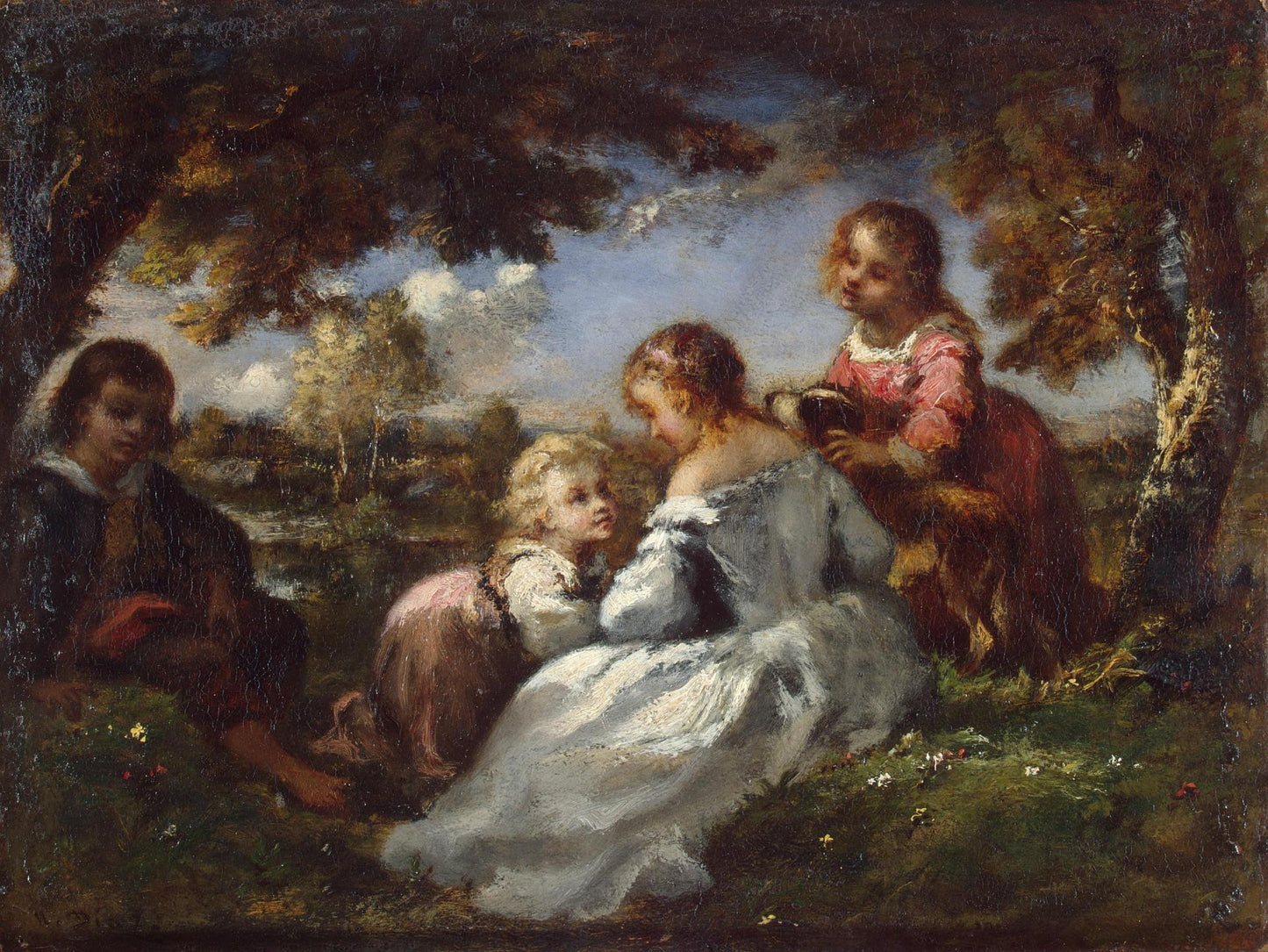 Children in a Garden, vintage artwork by Narcisse Dìaz de la Peña, A3 (16x12") Poster Print