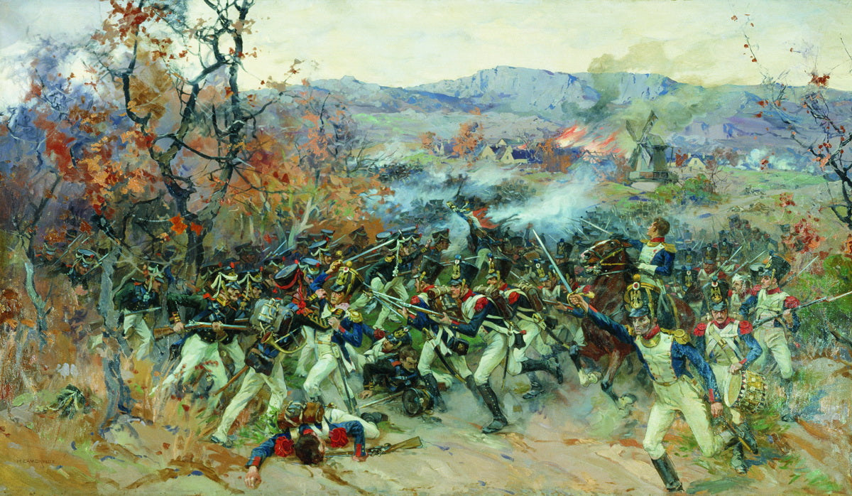 The Battle near the Village of Straden, August 17, 1813, vintage artwork by Nikolai Samokish, 12x8" (A4) Poster
