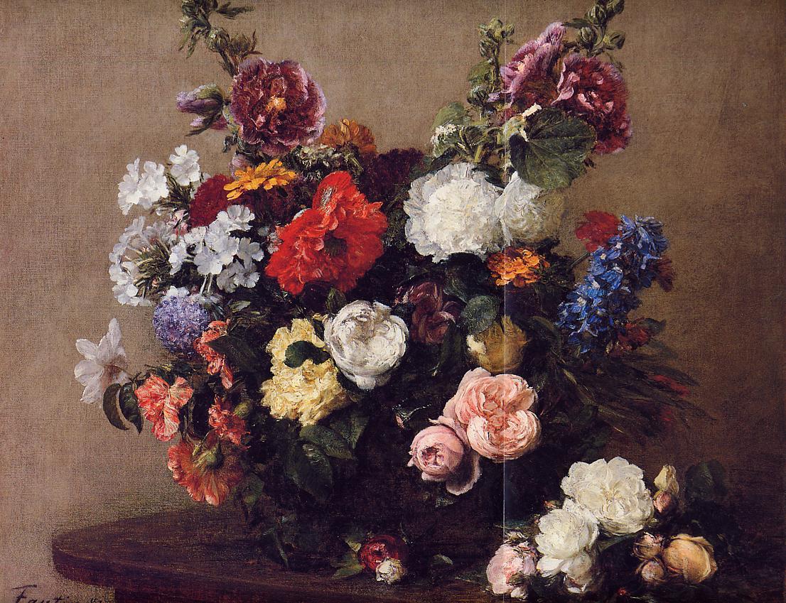 Bouquet of Diverse Flowers, vintage artwork by Henri Fantin-Latour, 12x8" (A4) Poster